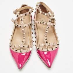 Valentino Pink Leather and Patent Rockstud Ballet Flats Size 36.5