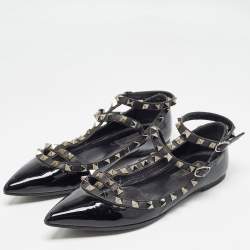 Valentino Black Patent and Leather Rockstud Ballet Flats Size 36.5