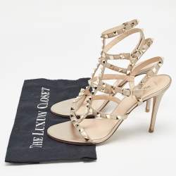 Valentino Metallic Leather Rockstud Ankle Strap Sandals Size 40.5