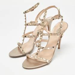 Valentino Metallic Leather Rockstud Ankle Strap Sandals Size 40.5