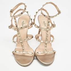 Valentino Metallic Leather Rockstud Ankle Strap Sandals Size 40.5