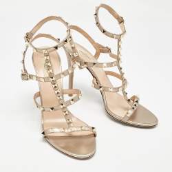 Valentino Metallic Leather Rockstud Ankle Strap Sandals Size 40.5