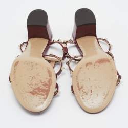 Pre Owned Valentino Burgundy Leather Rockstud Slide Sandals Size 39