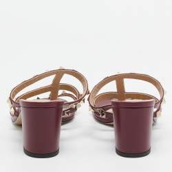 Pre Owned Valentino Burgundy Leather Rockstud Slide Sandals Size 39