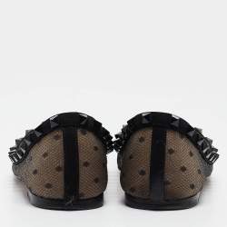 Pre Owned Valentino Black Polka Dot Mesh Rockstud Ballet Flats Size 38