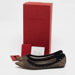 Pre Owned Valentino Black Polka Dot Mesh Rockstud Ballet Flats Size 38