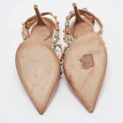 Pre Owned Valentino Beige Leather Rolling Rockstud Ankle Strap Pumps Size 39