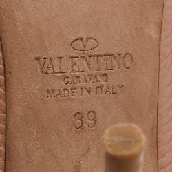 Pre Owned Valentino Beige Leather Rolling Rockstud Ankle Strap Pumps Size 39