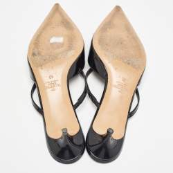 Pre Owned Valentino Black Patent Leather Escape V logo Sandals Size 40