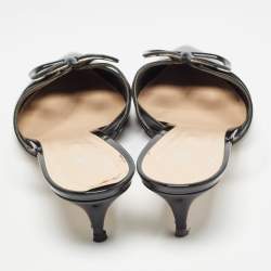 Pre Owned Valentino Black Patent Leather Escape V logo Sandals Size 40