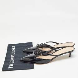 Pre Owned Valentino Black Patent Leather Escape V logo Sandals Size 40