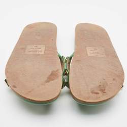 Pre Owned Valentino Green Leather Rockstud Flat Slides Size 38