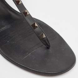 Valentino Black Leather Rockstud Ankle Strap Flats Size 40