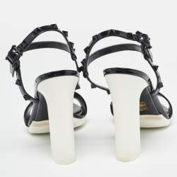 Valentino White /Black Patent Rockstud Ankle Strap Sandals Size 40