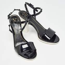 Valentino White /Black Patent Rockstud Ankle Strap Sandals Size 40