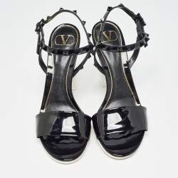 Valentino White /Black Patent Rockstud Ankle Strap Sandals Size 40