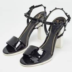 Valentino White /Black Patent Rockstud Ankle Strap Sandals Size 40