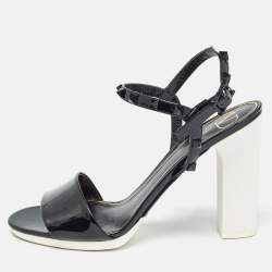 Valentino White /Black Patent Rockstud Ankle Strap Sandals Size 40