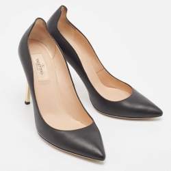 Pre Owned Valentino Black Leather Pointed Toe Pumps Size 38.5