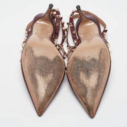 Pre Owned Valentino Burgundy Leather Rockstud Ankle Strap Pumps Size 40