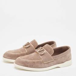 Pre Owned Valentino Grey Suede Logo Slip On Loafers Size 40.5