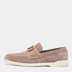 Pre Owned Valentino Grey Suede Logo Slip On Loafers Size 40.5