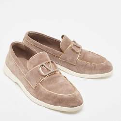 Pre Owned Valentino Grey Suede Logo Slip On Loafers Size 40.5