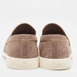 Pre Owned Valentino Grey Suede Logo Slip On Loafers Size 40.5