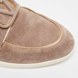 Pre Owned Valentino Grey Suede Logo Slip On Loafers Size 40.5
