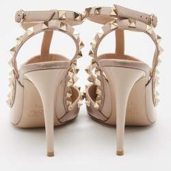 Pre Owned Valentino Beige Patent and Leather Rockstud Pumps Size 37.5 