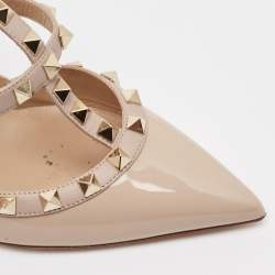 Pre Owned Valentino Beige Patent and Leather Rockstud Pumps Size 37.5 