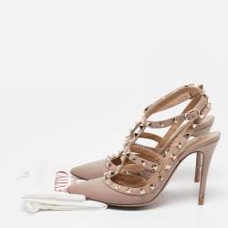 Valentino Beige Leather Rockstud Ankle Strap Pumps Size 37 