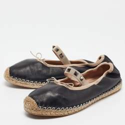 Pre Owned Valentino Black Leather Rockstud Ballet Flats Size 38