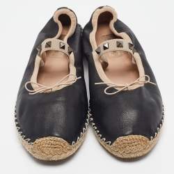 Pre Owned Valentino Black Leather Rockstud Ballet Flats Size 38