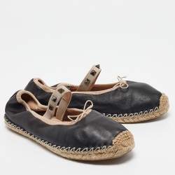 Pre Owned Valentino Black Leather Rockstud Ballet Flats Size 38