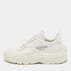 Pre Owned Valentino White Leather Bounce Lace Up Sneakers Size 38