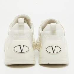 Pre Owned Valentino White Leather Bounce Lace Up Sneakers Size 38