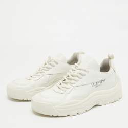Pre Owned Valentino White Leather Bounce Lace Up Sneakers Size 38