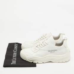 Pre Owned Valentino White Leather Bounce Lace Up Sneakers Size 38