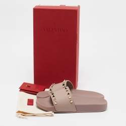 Valentino Pink Rubber Rockstud Slide Flats Size 35