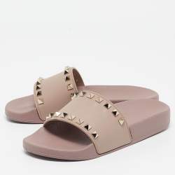 Valentino Pink Rubber Rockstud Slide Flats Size 35