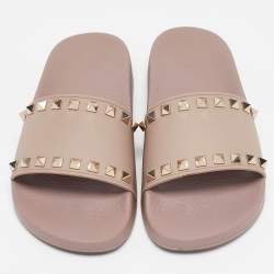 Valentino Pink Rubber Rockstud Slide Flats Size 35