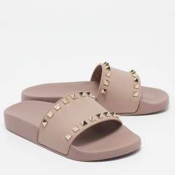 Valentino Pink Rubber Rockstud Slide Flats Size 35