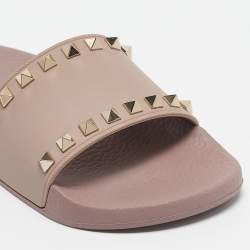 Valentino Pink Rubber Rockstud Slide Flats Size 35