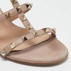 Pre Owned Valentino Dusty Pink Leather Rockstud Slide Sandals Size 39