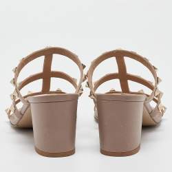 Pre Owned Valentino Dusty Pink Leather Rockstud Slide Sandals Size 39