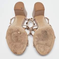 Pre Owned Valentino Dusty Pink Leather Rockstud Slide Sandals Size 39