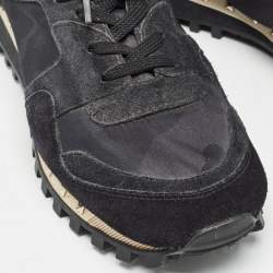 Pre Owned Valentino Black Suede and Camouflage Fabric Rockstud Low Top Sneakers Size 40