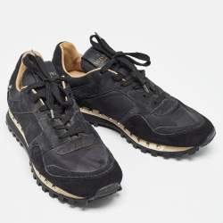 Pre Owned Valentino Black Suede and Camouflage Fabric Rockstud Low Top Sneakers Size 40