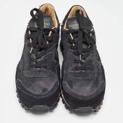 Pre Owned Valentino Black Suede and Camouflage Fabric Rockstud Low Top Sneakers Size 40